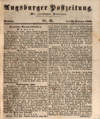 Augsburger Postzeitung Sonntag 10. Februar 1839