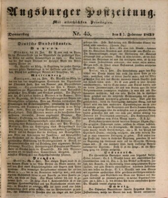 Augsburger Postzeitung Donnerstag 14. Februar 1839