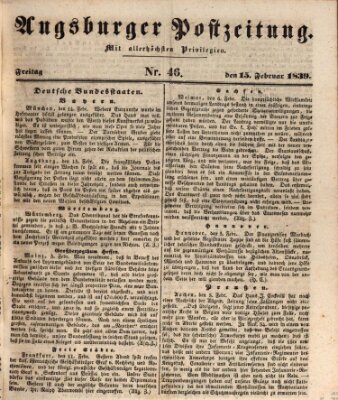 Augsburger Postzeitung Freitag 15. Februar 1839