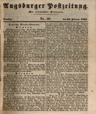 Augsburger Postzeitung Dienstag 19. Februar 1839