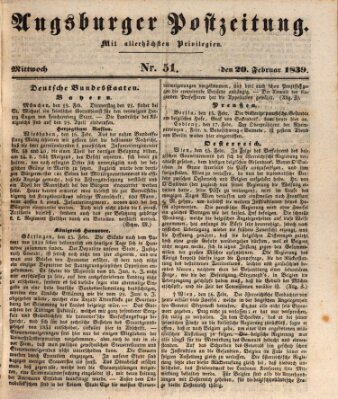 Augsburger Postzeitung Mittwoch 20. Februar 1839