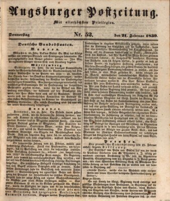 Augsburger Postzeitung Donnerstag 21. Februar 1839