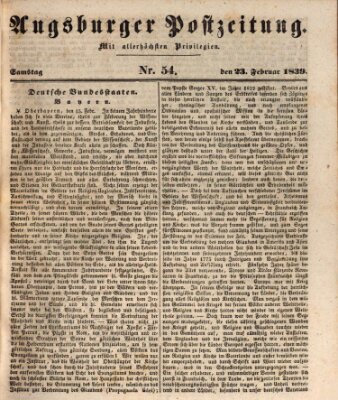 Augsburger Postzeitung Samstag 23. Februar 1839