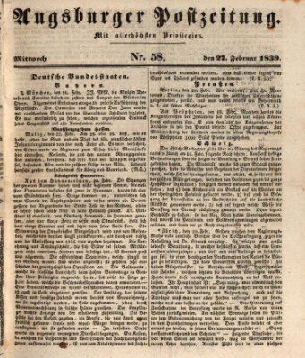 Augsburger Postzeitung Mittwoch 27. Februar 1839