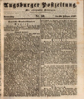 Augsburger Postzeitung Donnerstag 28. Februar 1839