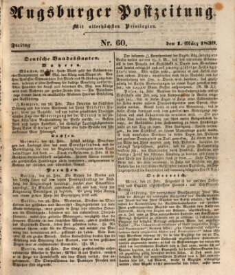 Augsburger Postzeitung Freitag 1. März 1839