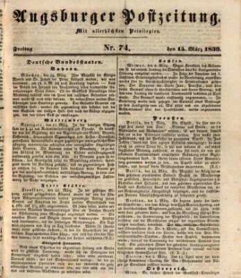 Augsburger Postzeitung Freitag 15. März 1839