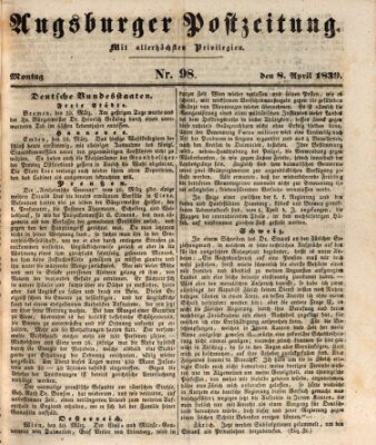 Augsburger Postzeitung Montag 8. April 1839