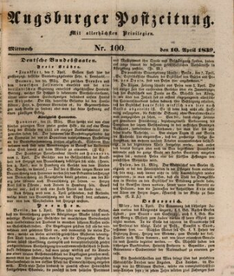 Augsburger Postzeitung Mittwoch 10. April 1839