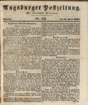 Augsburger Postzeitung Montag 15. April 1839