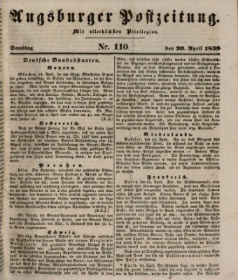 Augsburger Postzeitung Samstag 20. April 1839