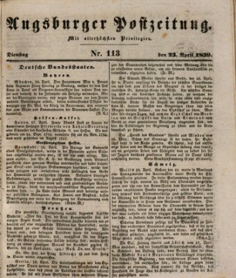 Augsburger Postzeitung Dienstag 23. April 1839