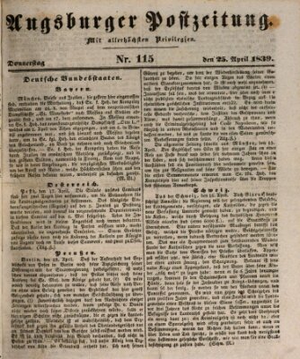 Augsburger Postzeitung Donnerstag 25. April 1839