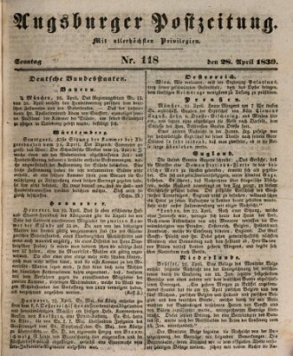 Augsburger Postzeitung Sonntag 28. April 1839