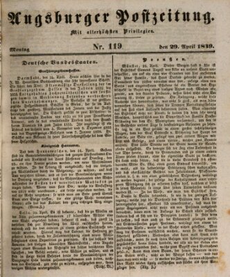 Augsburger Postzeitung Montag 29. April 1839