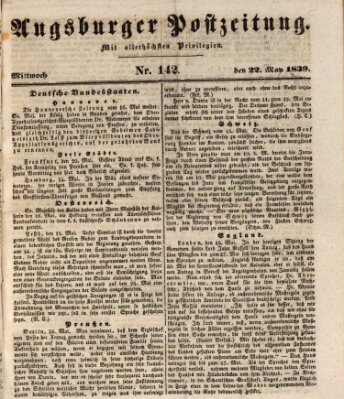 Augsburger Postzeitung Mittwoch 22. Mai 1839