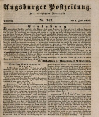 Augsburger Postzeitung Samstag 1. Juni 1839