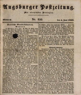 Augsburger Postzeitung Mittwoch 5. Juni 1839