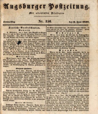 Augsburger Postzeitung Donnerstag 6. Juni 1839