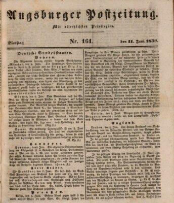 Augsburger Postzeitung Dienstag 11. Juni 1839