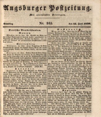 Augsburger Postzeitung Samstag 15. Juni 1839