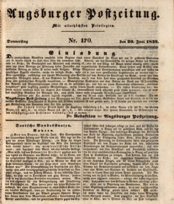 Augsburger Postzeitung Donnerstag 20. Juni 1839