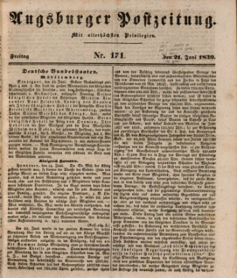 Augsburger Postzeitung Freitag 21. Juni 1839