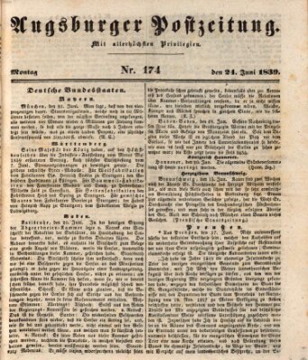 Augsburger Postzeitung Montag 24. Juni 1839