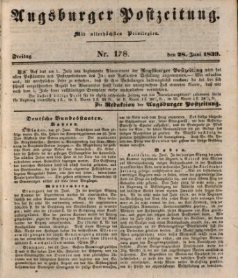 Augsburger Postzeitung Freitag 28. Juni 1839