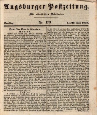 Augsburger Postzeitung Samstag 29. Juni 1839