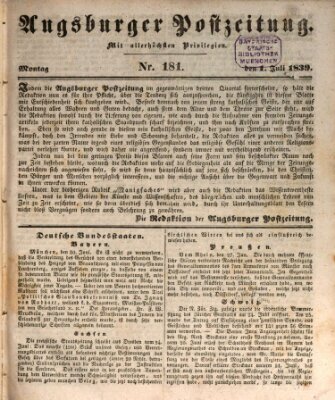 Augsburger Postzeitung Montag 1. Juli 1839