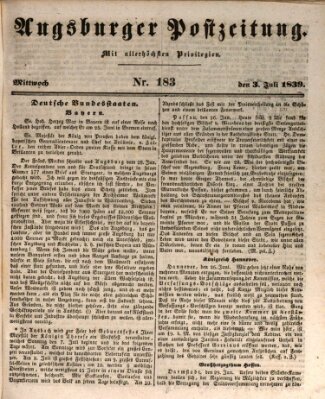 Augsburger Postzeitung Mittwoch 3. Juli 1839