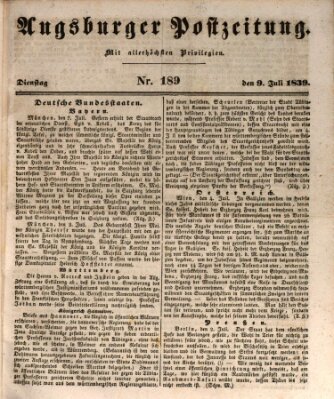 Augsburger Postzeitung Dienstag 9. Juli 1839