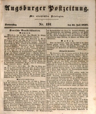 Augsburger Postzeitung Donnerstag 11. Juli 1839