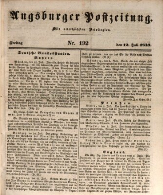 Augsburger Postzeitung Freitag 12. Juli 1839