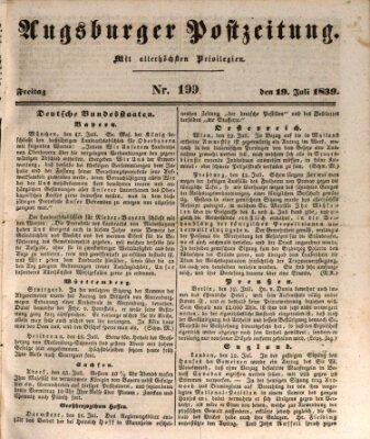 Augsburger Postzeitung Freitag 19. Juli 1839