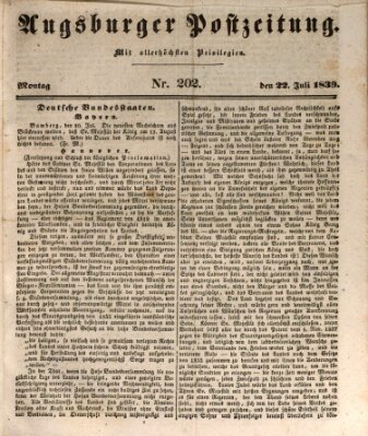 Augsburger Postzeitung Montag 22. Juli 1839