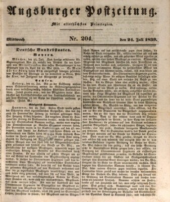 Augsburger Postzeitung Mittwoch 24. Juli 1839