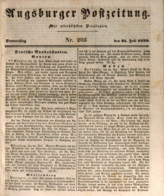 Augsburger Postzeitung Donnerstag 25. Juli 1839