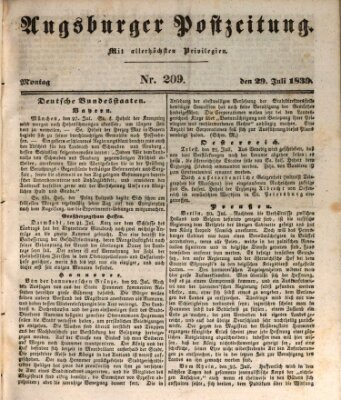 Augsburger Postzeitung Montag 29. Juli 1839