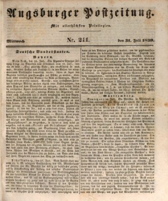 Augsburger Postzeitung Mittwoch 31. Juli 1839