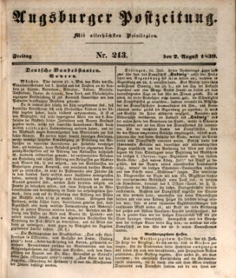 Augsburger Postzeitung Freitag 2. August 1839