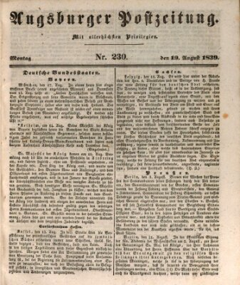 Augsburger Postzeitung Montag 19. August 1839