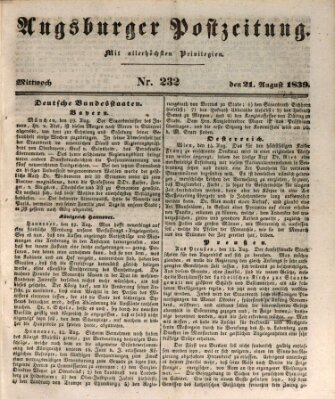 Augsburger Postzeitung Mittwoch 21. August 1839