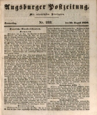 Augsburger Postzeitung Donnerstag 22. August 1839