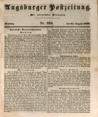 Augsburger Postzeitung Sonntag 25. August 1839