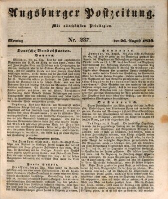 Augsburger Postzeitung Montag 26. August 1839