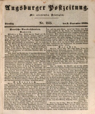 Augsburger Postzeitung Dienstag 3. September 1839