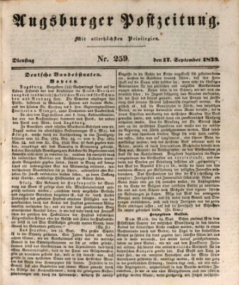 Augsburger Postzeitung Dienstag 17. September 1839