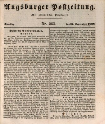 Augsburger Postzeitung Samstag 21. September 1839